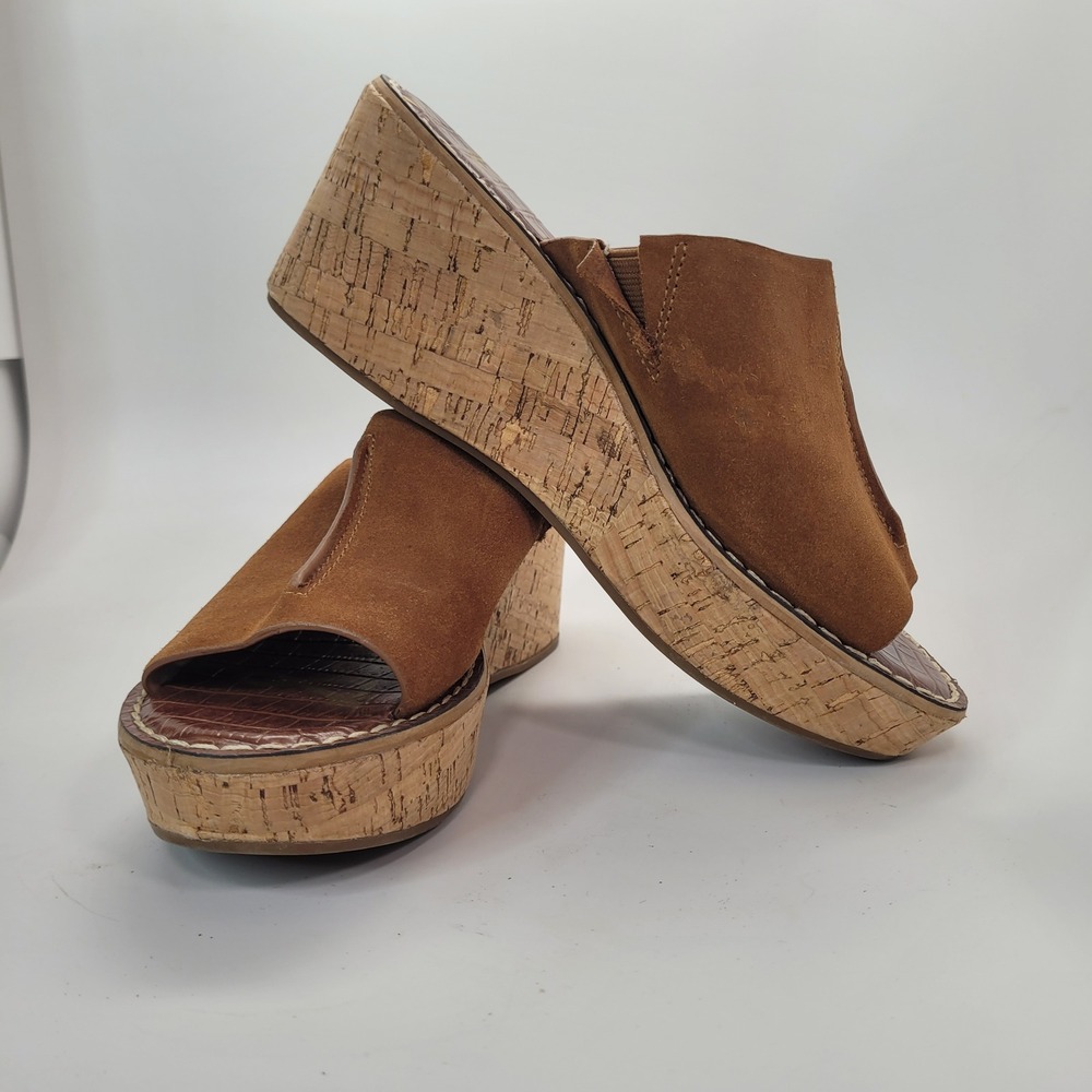 Sam Edelman Ranger Suede Cork Wedge Slide Sandals‎ Brown Womens Size 8M
